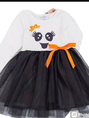 New Boutique Halloween Ghost Long Sleeve Tutu Girls Dress 3-4Y Costume